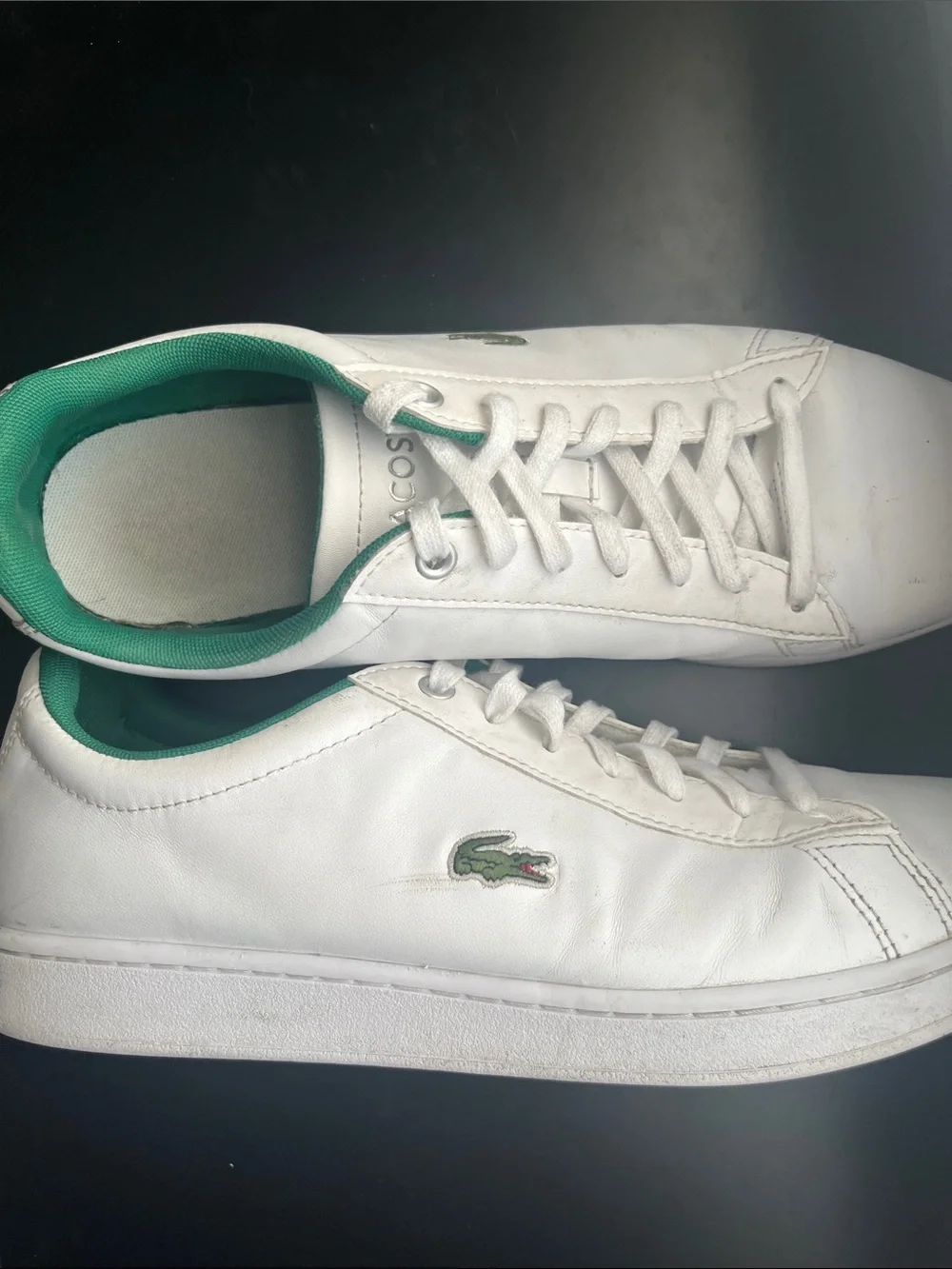 Men’s Lacoste White Leather Low-Top Sneakers with Green Interior